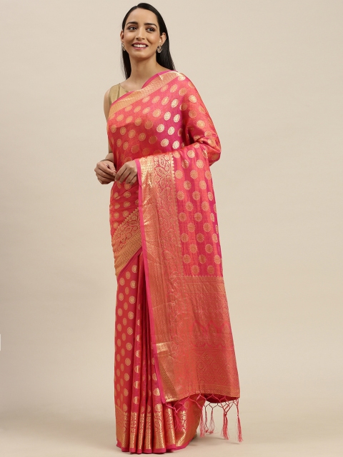

Mitera Pink & Gold-Toned Pure Silk Woven Design Kanjeevaram Saree