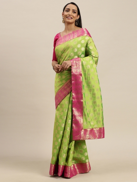 

Mitera Lime Green & Golden Pure Silk Woven Design Kanjeevaram Saree