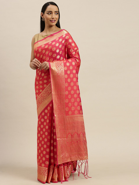 

Mitera Red & Gold-Toned Pure Silk Woven Design Kanjeevaram Saree