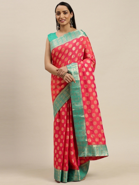 

Mitera Pink & Gold-Coloured Pure Silk Woven Design Kanjeevaram Saree