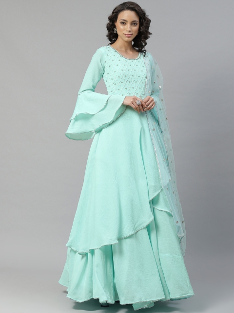 

Chhabra 555 Women Green Made to Measure Embellished Cocktail Gown Dress