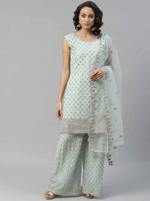 

Chhabra 555 Women Sea Green Embroidered Made to Measure Kurta with Palazzos & Dupatta