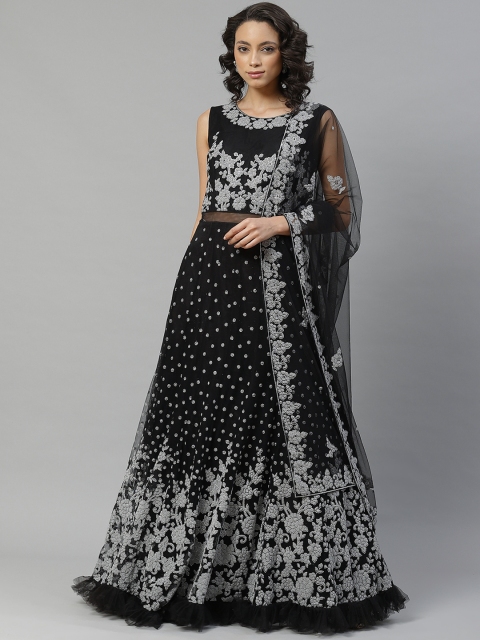 

Chhabra 555 Women Black & Silver Embellished Made to Measure Cocktail Gown & Dupatta