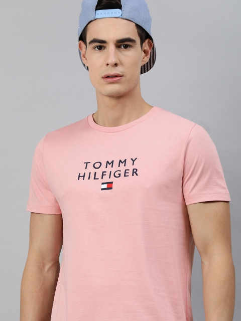 

Tommy Hilfiger Men Pink Printed STACKED FLAG Pure Organic Cotton T-shirt
