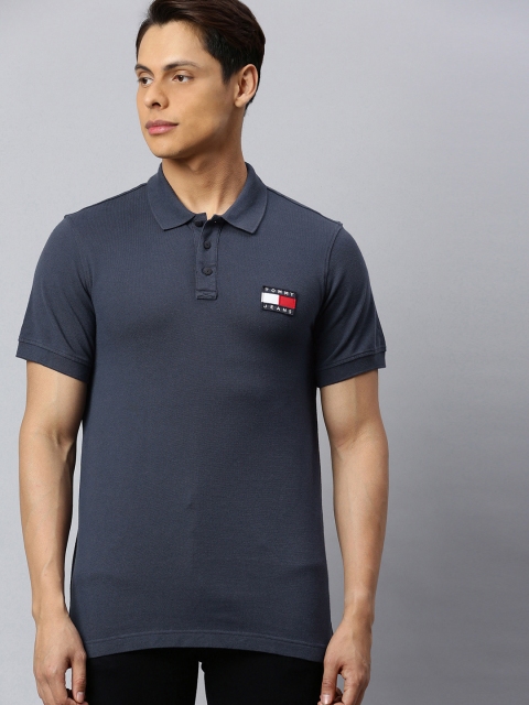 

Tommy Hilfiger Men Navy Blue Solid Polo Collar Pure Cotton T-shirt