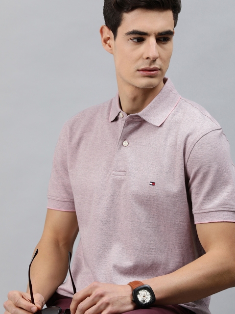 

Tommy Hilfiger Men Pink Oxford Solid Polo Collar T-shirt