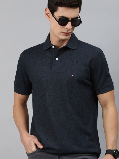 

Tommy Hilfiger Men Navy Blue Pure Cotton Solid Polo Collar T-shirt