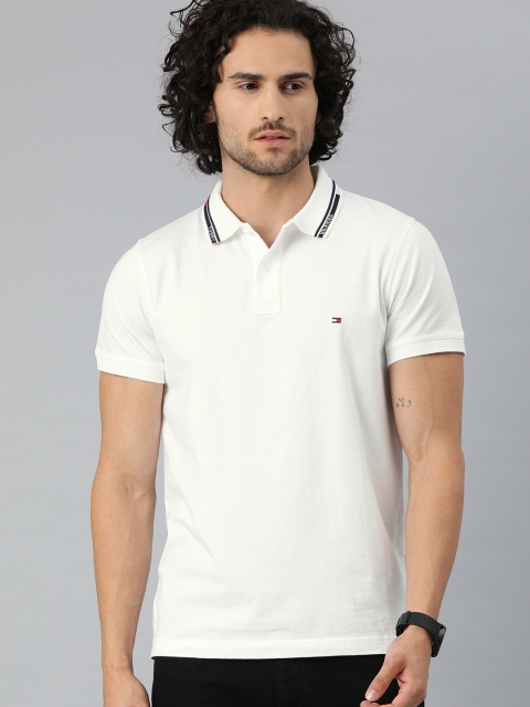 

Tommy Hilfiger Men White Solid Slim Fit Polo Collar T-shirt