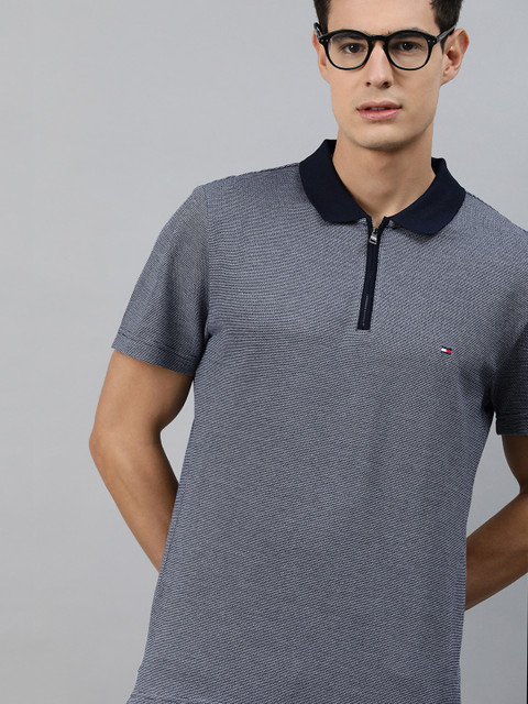 

Tommy Hilfiger Men Navy Blue Solid Polo Collar Pure Cotton T-shirt