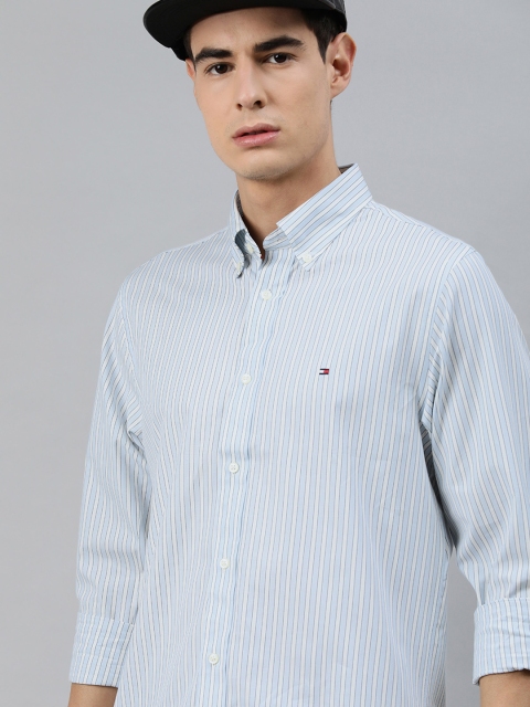 

Tommy Hilfiger Men Blue & White Regular Fit Striped Casual Shirt