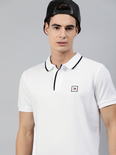 

Tommy Hilfiger Men White Solid WCC TIPPED PLACKET Polo Collar Pure Cotton T-shirt