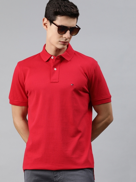 

Tommy Hilfiger Men Red Solid Pure Cotton Polo Collar Pure Cotton T-shirt