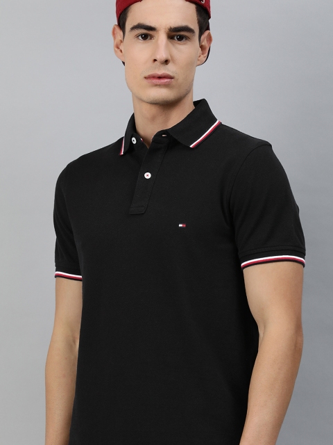 

Tommy Hilfiger Men Black Solid Pure Cotton Polo Collar Pure Cotton T-shirt