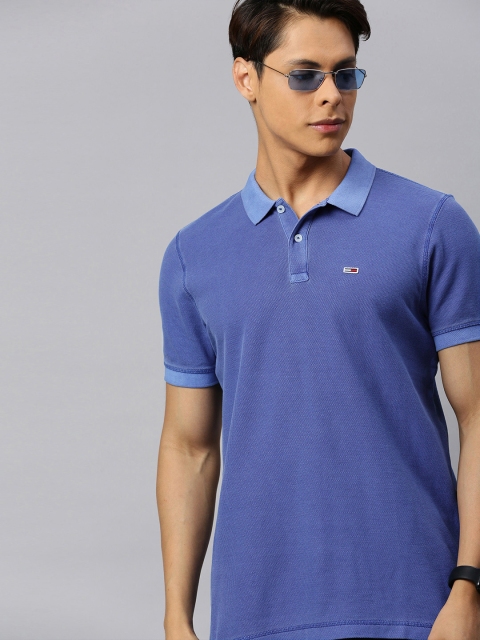 

Tommy Hilfiger Men Blue Solid Pure Cotton Polo Collar Pure Cotton T-shirt