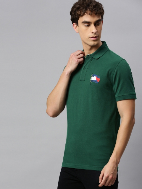

Tommy Hilfiger Men Green Pure Cotton Solid Polo Collar Pure Cotton T-shirt