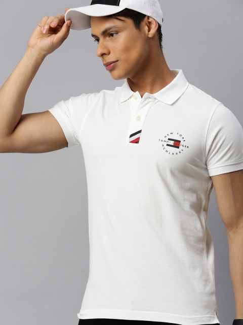 

Tommy Hilfiger Men White Solid Slim Fit Polo Collar T-shirt