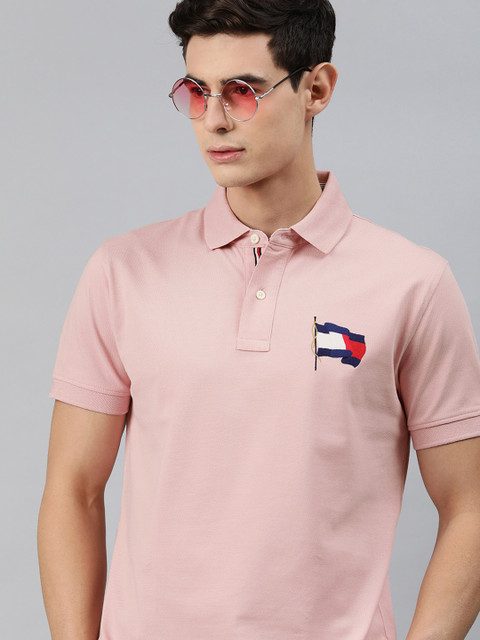 

Tommy Hilfiger Men Pink Pure Cotton Solid Polo Collar T-shirt