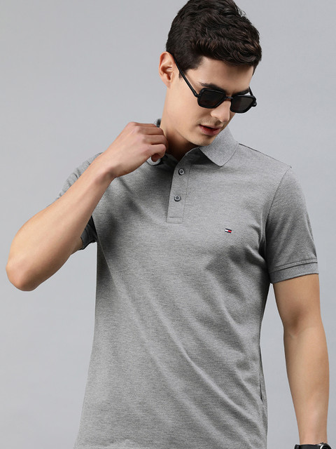 

Tommy Hilfiger Men Grey Solid Cotton Polo Collar T-shirt