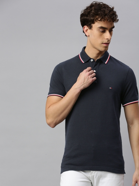 

Tommy Hilfiger Men Navy Blue Solid Slim Fit Polo Collar Organic Cotton T-shirt