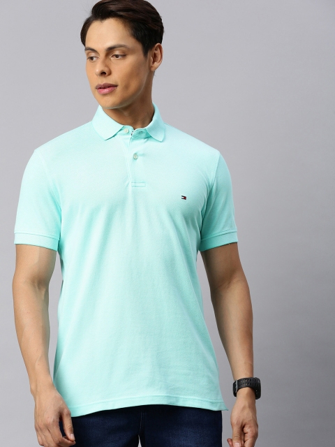 

Tommy Hilfiger Men Turquoise Blue Solid Polo Collar T-shirt
