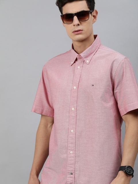 

Tommy Hilfiger Men Red Solid Organic Cotton Regular Fit Casual Shirt