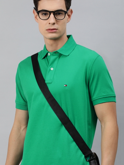 

Tommy Hilfiger Men Green Solid Pure Cotton Polo Collar Pure Cotton T-shirt