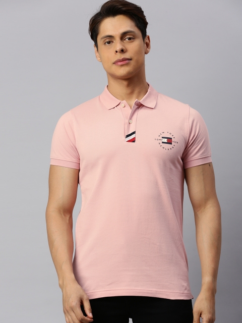 

Tommy Hilfiger Men Pink Printed Polo Collar T-shirt