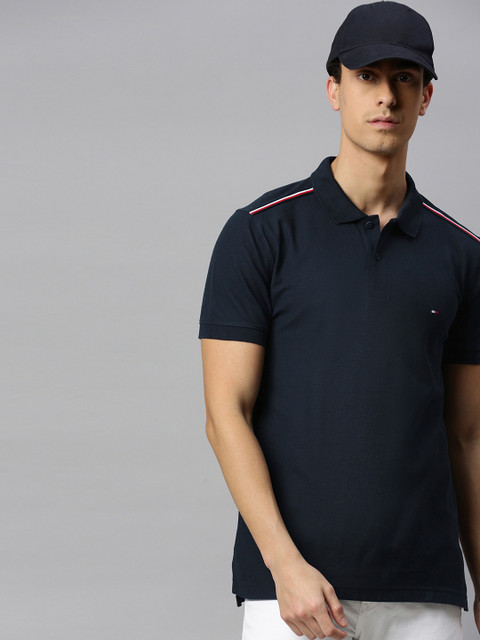 

Tommy Hilfiger Men Navy Blue Solid Polo Collar T-shirt
