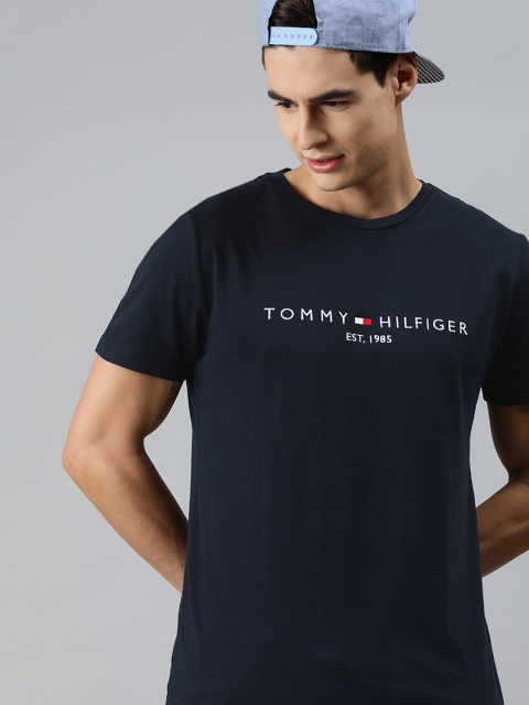 

Tommy Hilfiger Men Navy Blue Embroidered Round Neck Pure Cotton T-shirt