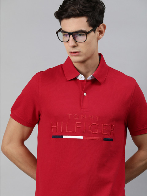 

Tommy Hilfiger Men Red Embroidered Polo Collar T-shirt