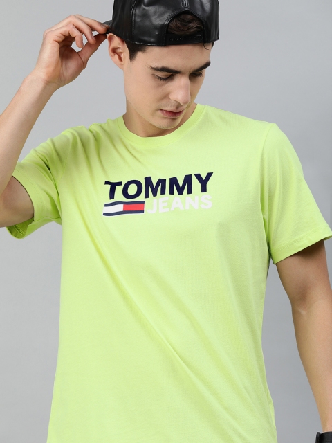 

Tommy Hilfiger Men Green Printed TJM CORP LOGO Pure Organic Cotton T-shirt
