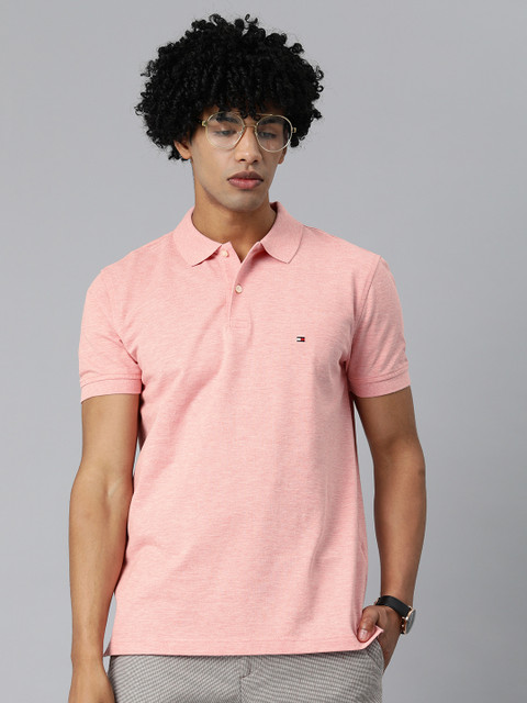 

Tommy Hilfiger Men Pink Pure Cotton Solid Polo Collar Pure Cotton T-shirt