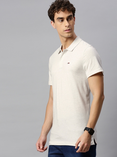 

Tommy Hilfiger Men Off-White Solid Polo Collar T-shirt