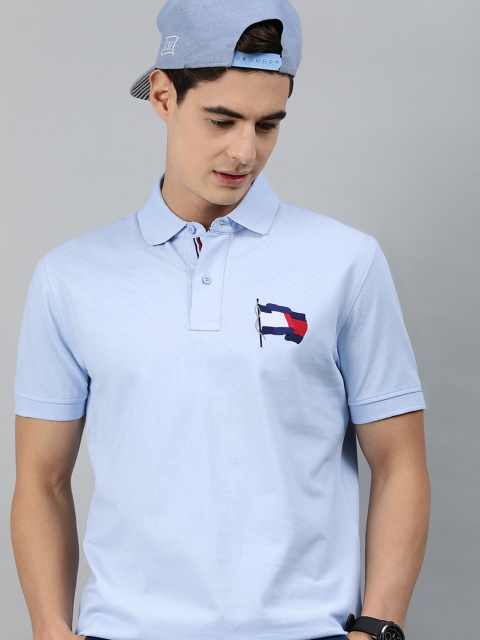 

Tommy Hilfiger Men Blue Solid Polo Collar T-shirt