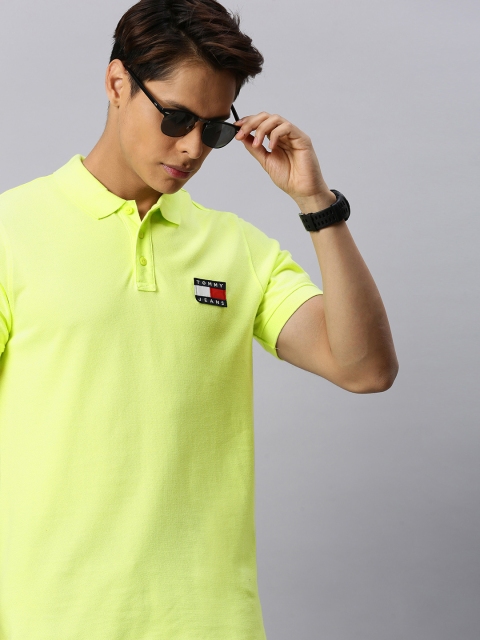

Tommy Hilfiger Men Lime Green Pure Cotton Solid Lightweight Polo Collar T-shirt