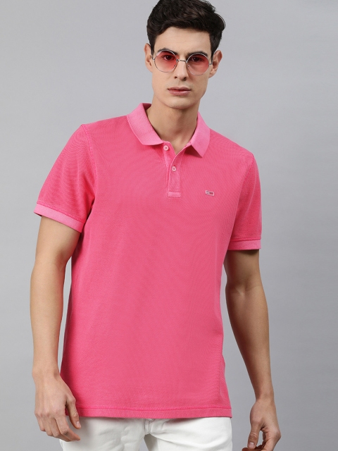 

Tommy Hilfiger Men Pink Solid Polo Collar T-shirt