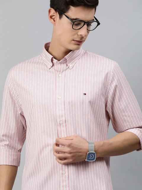 

Tommy Hilfiger Men Pink & White Regular Fit Striped Casual Shirt