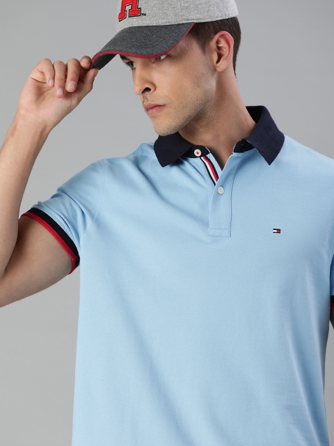 

Tommy Hilfiger Men Blue Solid SANDERS Polo Collar Pure Cotton T-shirt