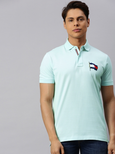 

Tommy Hilfiger Men Blue Pure Cotton Solid Polo Collar T-shirt