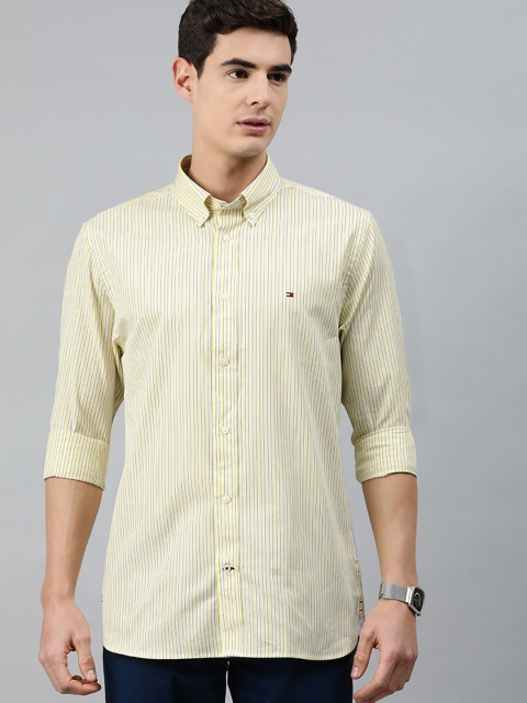 

Tommy Hilfiger Men Yellow & White Regular Fit Striped Casual Shirt