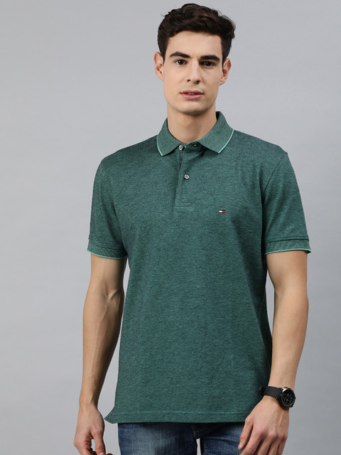 

Tommy Hilfiger Men Green Solid OXFORD REGULAR Polo Collar T-shirt