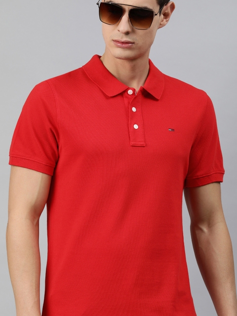 

Tommy Hilfiger Men Red Solid Pure Cotton Polo Collar Pure Cotton T-shirt