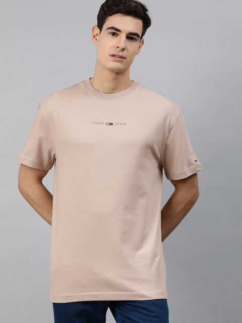 

Tommy Hilfiger Men Beige Solid Round Neck Pure Cotton T-shirt