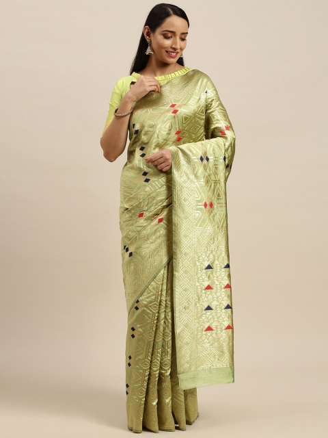 

Mitera Green Silk Blend Woven Design Banarasi Saree