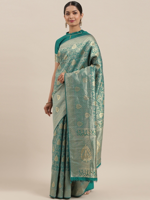 

Mitera Teal Green & Gold-Coloured Woven Design Banarasi Celebrity Saree