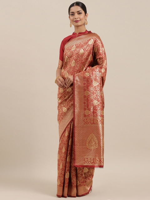 

Mitera Red & Golden Silk Blend Woven Design Banarasi Saree