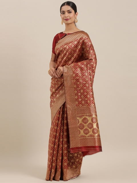 

Mitera Maroon & Golden Silk Blend Woven Design Banarasi Saree