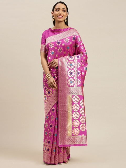 

Mitera Pink Silk Blend Woven Design Banarasi Saree