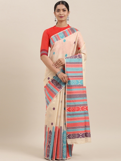 

Mitera Beige & Red Woven Design Banarasi Celebrity Saree