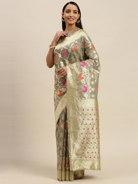 

Mitera Grey & Golden Silk Blend Woven Design Banarasi Saree